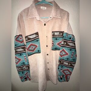 Beige Corduroy Jacket with Patterned Sleeves
